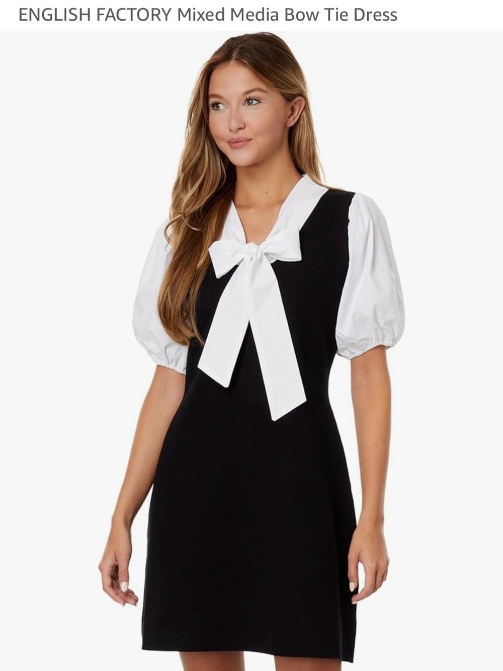 English Factory Black Mini Dress with White Bow Tie